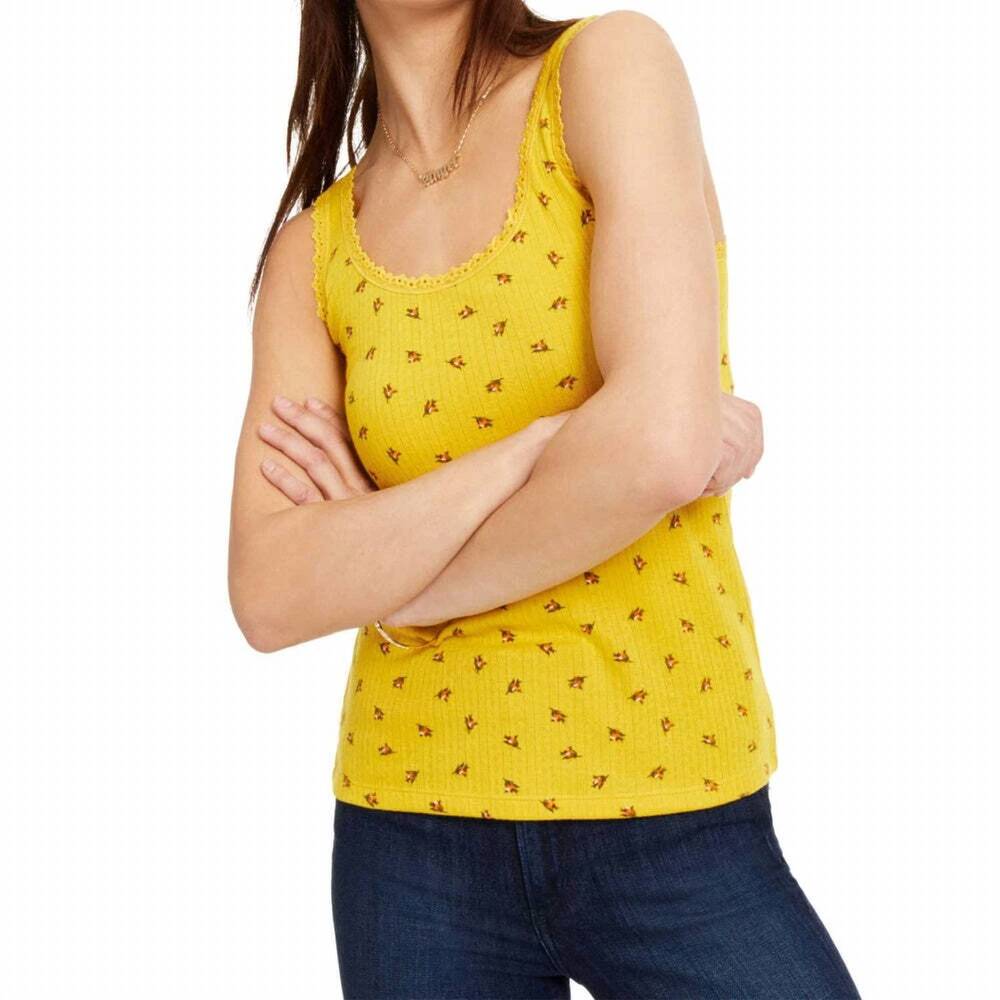 NEW ULTRA FLIRT juniors printed lace trimmed pointelle tank top in golden spice